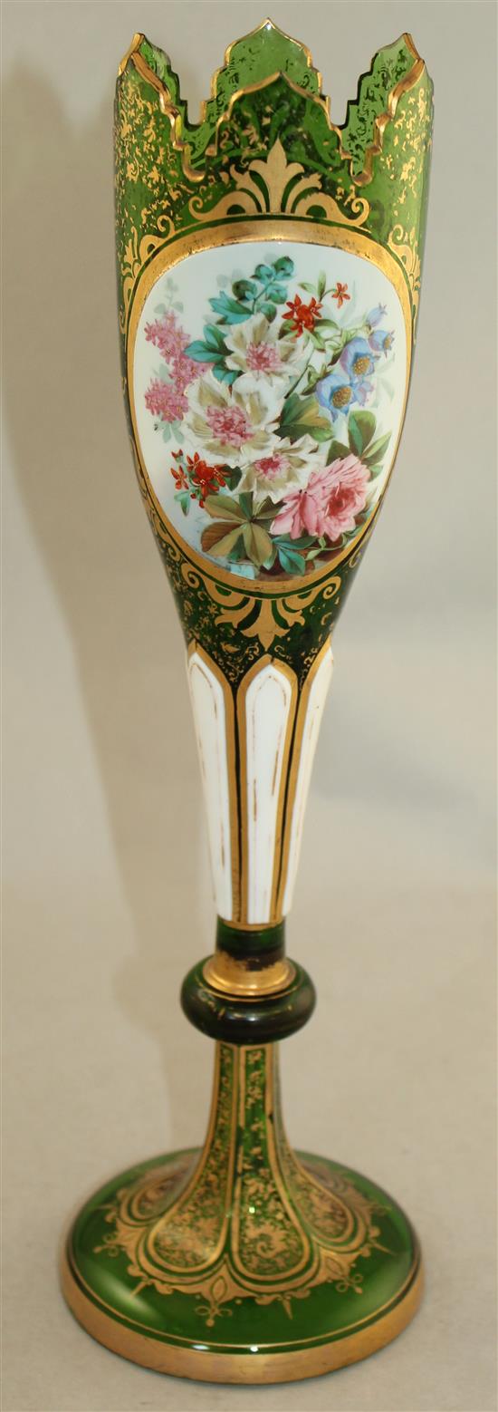 A Bohemian enamelled and overlaid glass vase, late 19th century, 34cm